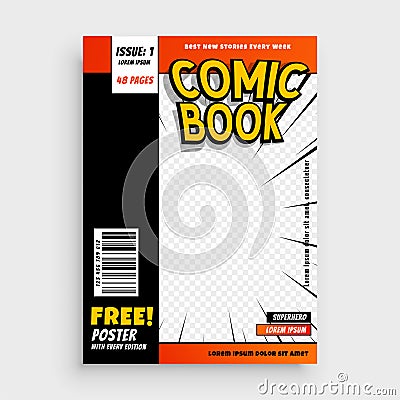 Comic magazine book cover layout design Vector Illustration