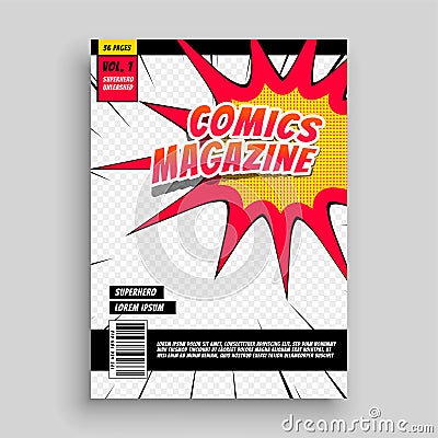 Comic magazine book cover template Vector Illustration