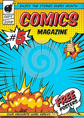 Comic magazine cover template Vector Illustration