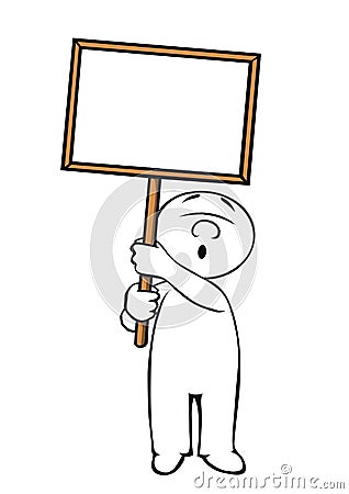 Comic man with demonstration sign Cartoon Illustration