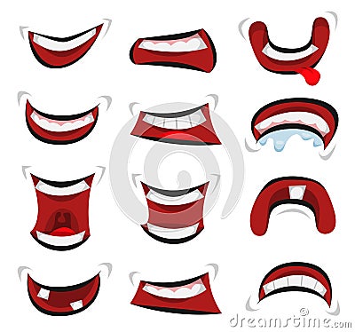 Comic Mouth Emotions Set Vector Illustration