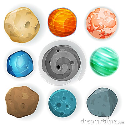 Comic Planets Set Vector Illustration