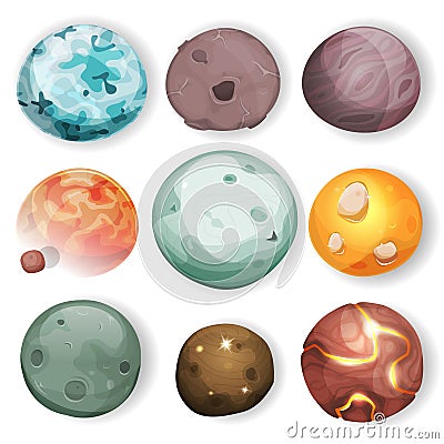 Comic Planets Set Vector Illustration