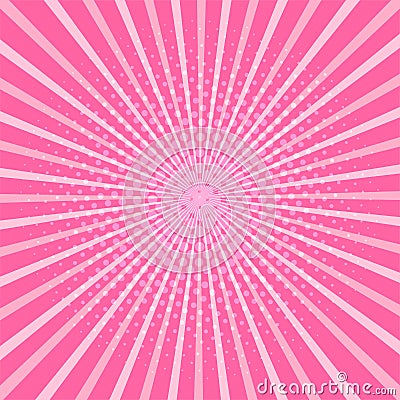 Comic pop art pink background with rays and halftone dots, vector illustration, retro artistic backdrop Cartoon Illustration