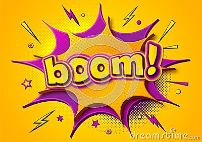 Comic poster: speech bubbles, burst, boom text and sound effect. Colorful funny banner in comics book and pop art style Vector Illustration