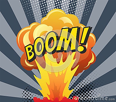 Comic poster wth cartoon explosion frame. Boom comic banner design. Hand drawn vector illustration. Colorful funny Vector Illustration