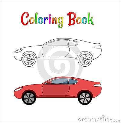Comic racing car background vector illustration coloring page for kids. Auto traffic and speed. Automobile racing car. Vector Illustration