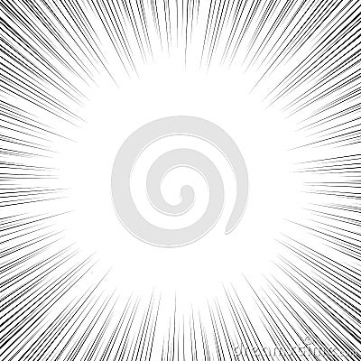 Comic radial lines background Sun rays or star burst element Zoom effect Rectangle fight stamp for card Manga or anime speed Vector Illustration