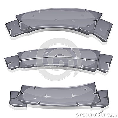 Comic Rock And Stone Banners And Ribbons Vector Illustration