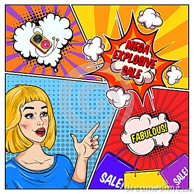 Comic Sale Colorful Template Vector Illustration