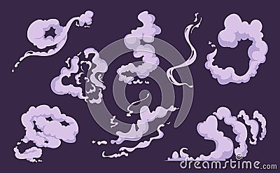 Comic smoke. Cartoon smell explosion vfx clouds of wind vector set Vector Illustration