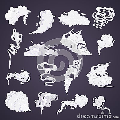 Comic smoke cloud set. Smoking cartoon steam clouds Vector Illustration