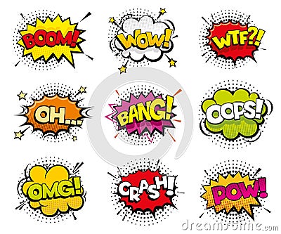 Comic sound effects in pop art vector style Vector Illustration