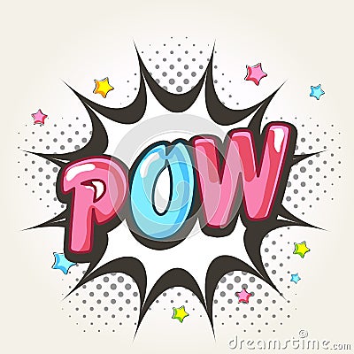 Comic speech bubble with shiny text Pow. Stock Photo