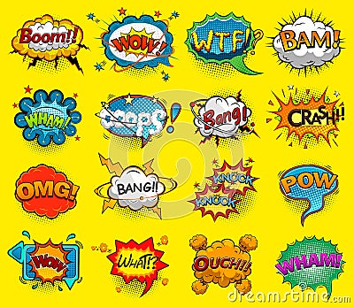 Comic speech bubbles screams, phrases, sounds vector Vector Illustration