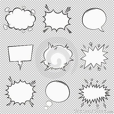 Comic speech bubbles set. Cartoon empty dialog elements in pop art style. Vector. Vector Illustration