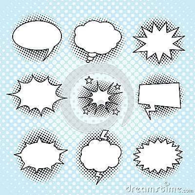 Comic speech bubbles set, vintage halftone print Vector Illustration