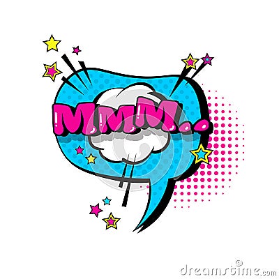 Comic Speech Chat Bubble Pop Art Style Mmm Expression Text Icon Vector Illustration