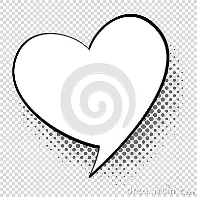 Comic speech heart. Cartoon talking and thought about love bubble. Retro shape vector concept Vector Illustration