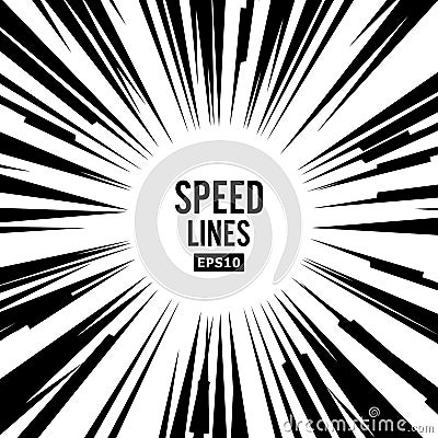 Comic Speed Lines Vector. Book Black And White Radial Lines Background. Manga Speed Frame. Superhero Action. Vector Illustration