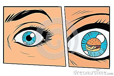 Comic storyboard hungry woman and Burger Vector Illustration