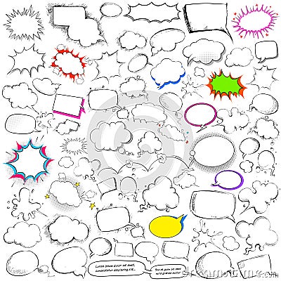 Comic style chat and speech bubble jumbo collection Vector Illustration