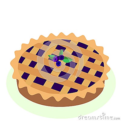 Comic style hot, freshly baked blueberry, fruit pie, cartoon vector illustration, isolated on white background. Vector Illustration