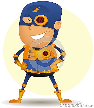 Comic Superhero With Golden Armor Vector Illustration