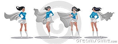 Comic superwoman actions in different poses. Female superhero vector cartoon characters. Illustration of superhero woman cartoon Vector Illustration