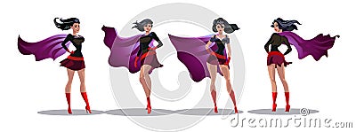 Comic superwoman actions in different poses. Female superhero vector cartoon characters. Illustration of superhero woman cartoon Vector Illustration