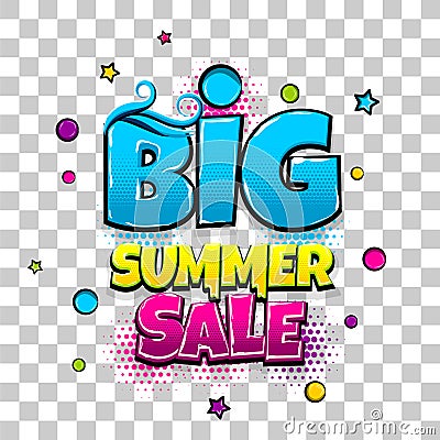 Comic text advertise glosssy summer sale Vector Illustration