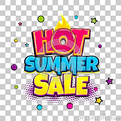 Comic text advertise glosssy summer sale Vector Illustration