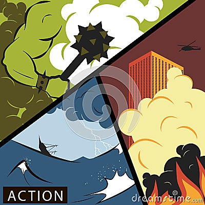 Comic wars. Action movie poster concept. Vector Illustration