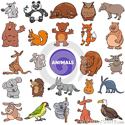 Comic wild animal characters large set Vector Illustration