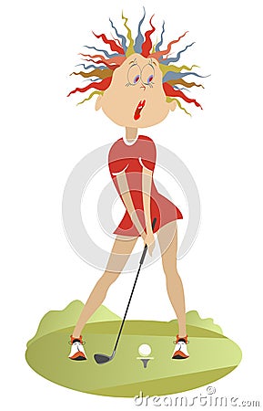 Comic woman playing golf Vector Illustration