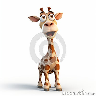 Comical Caricature: 3d Animated Giraffe On White Background Stock Photo