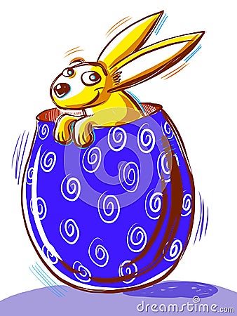 Gold Easter Bunny coming out of a purple Easter egg Vector Illustration