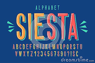 Comical trendy condensed font design, colorful alphabet Vector Illustration