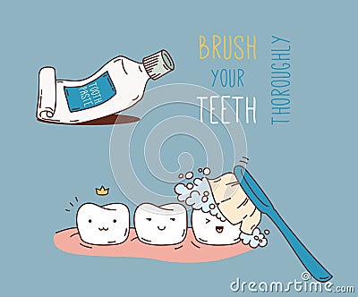 Comics about dental diagnostics and treatment. Vector Illustration