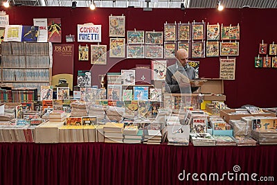 Comics on display at Festival del Fumetto convention in Milan, Italy Editorial Stock Photo