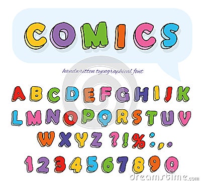 Comics font design. Funny hand drawn letters and numbers. Stock Photo