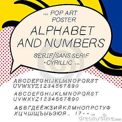 Comics pop art alphabet and numbers Vector Illustration