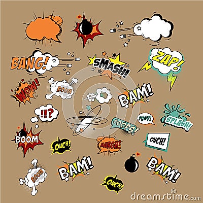 Comics Sound Effects and Explosions. Vector Vector Illustration