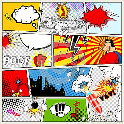 Comics Template. Vector Retro Comic Book Speech Bubbles Vector Illustration