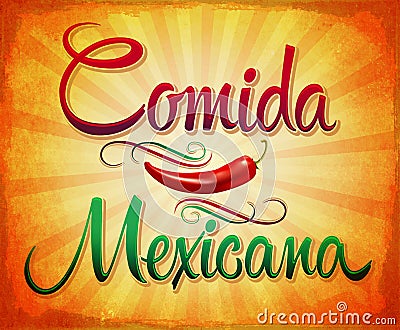 Comida Mexicana - Mexican Food Spanish text Cartoon Illustration