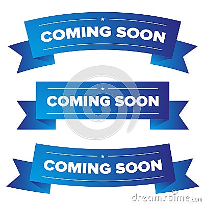 Coming Soon blue ribbon Vector Illustration