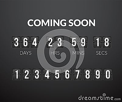 Coming Soon, flip countdown timer panel Vector Illustration