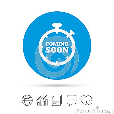 Coming soon icon. Promotion announcement symbol. Vector Illustration