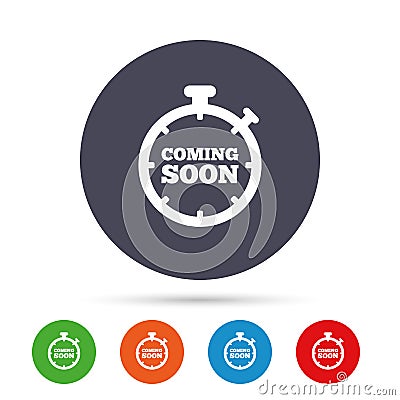 Coming soon icon. Promotion announcement symbol. Vector Illustration