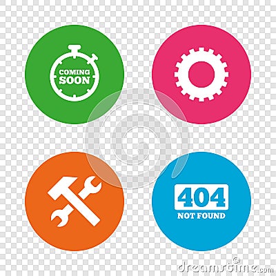 Coming soon icon. Repair service tool and gear. Vector Illustration